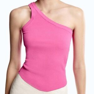 Zara Asymmetric Rib Tank Barbie Pink Size M
